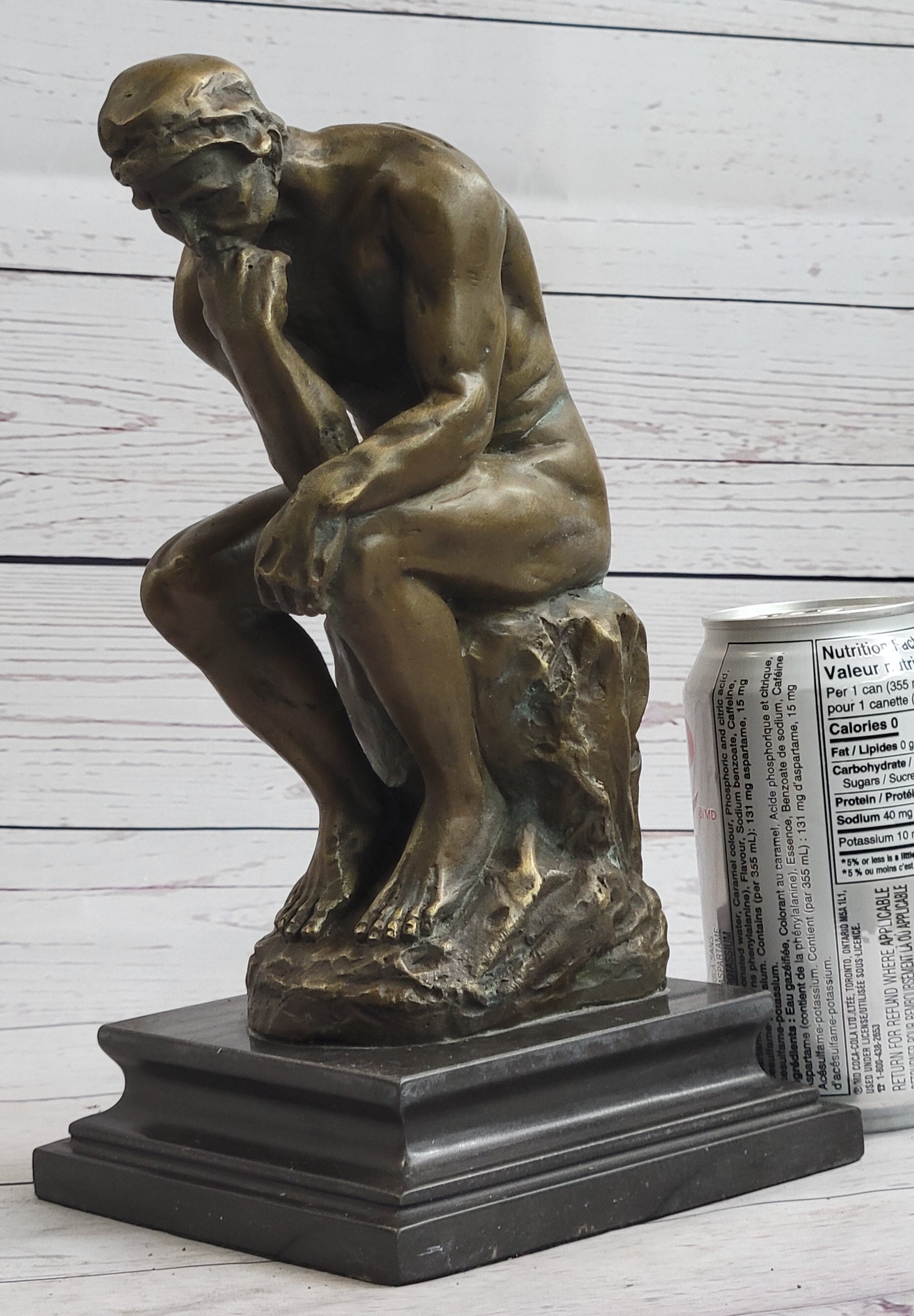 Large Rodin The Thinker Bronze Marble Sculpture Art Deco