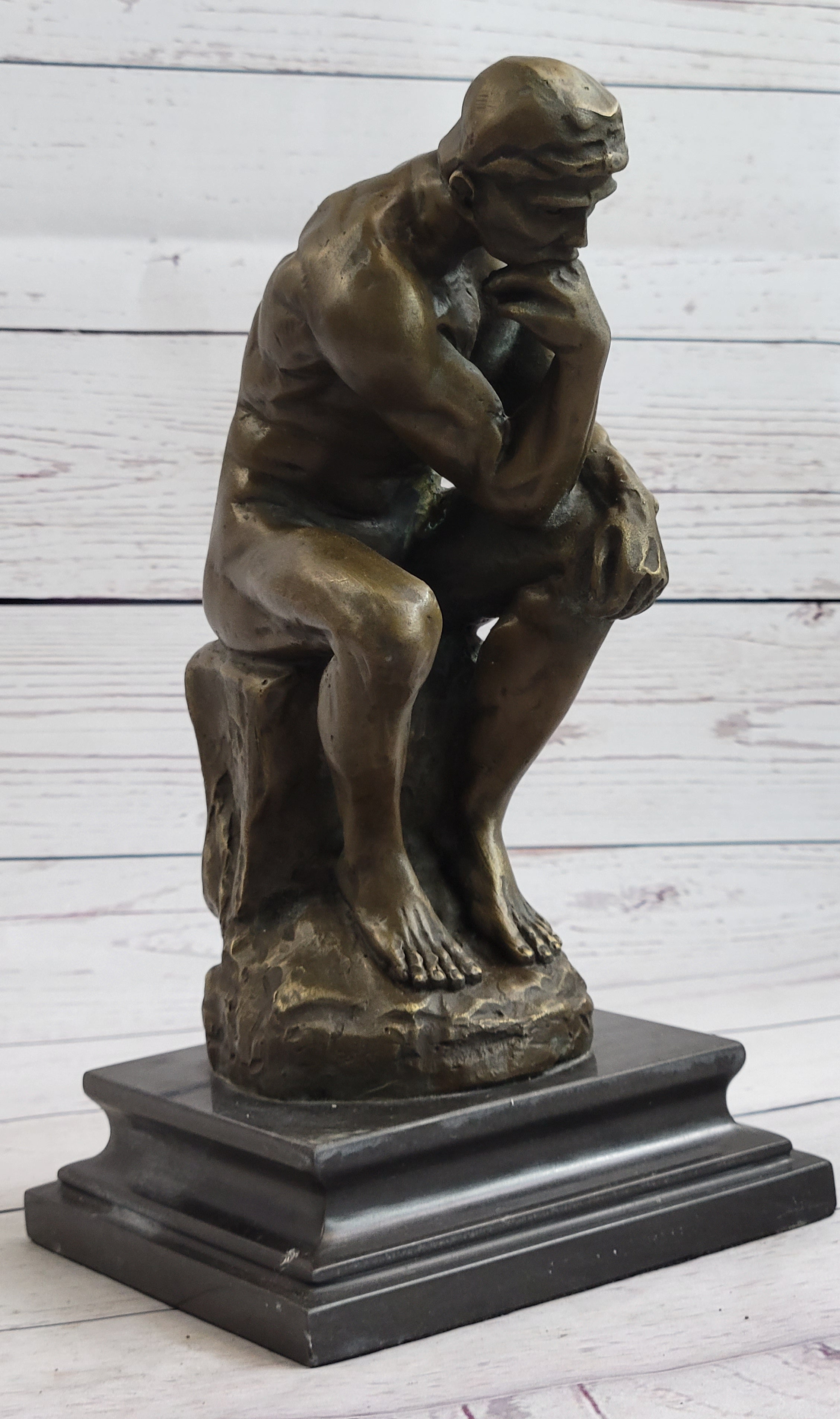 Large Rodin The Thinker Bronze Marble Sculpture Art Deco