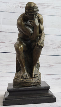 Large Rodin The Thinker Bronze Marble Sculpture Art Deco