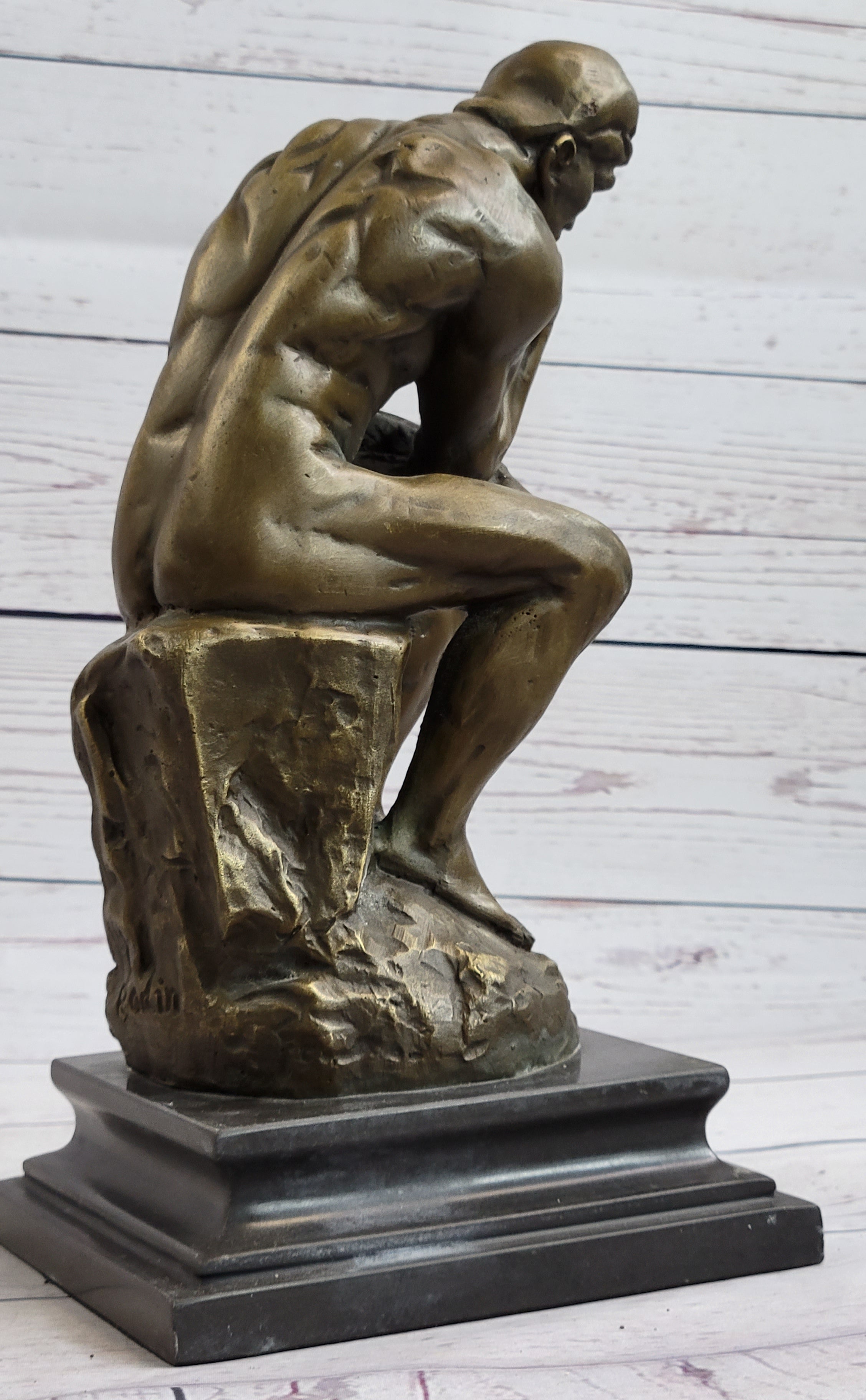Large Rodin The Thinker Bronze Marble Sculpture Art Deco