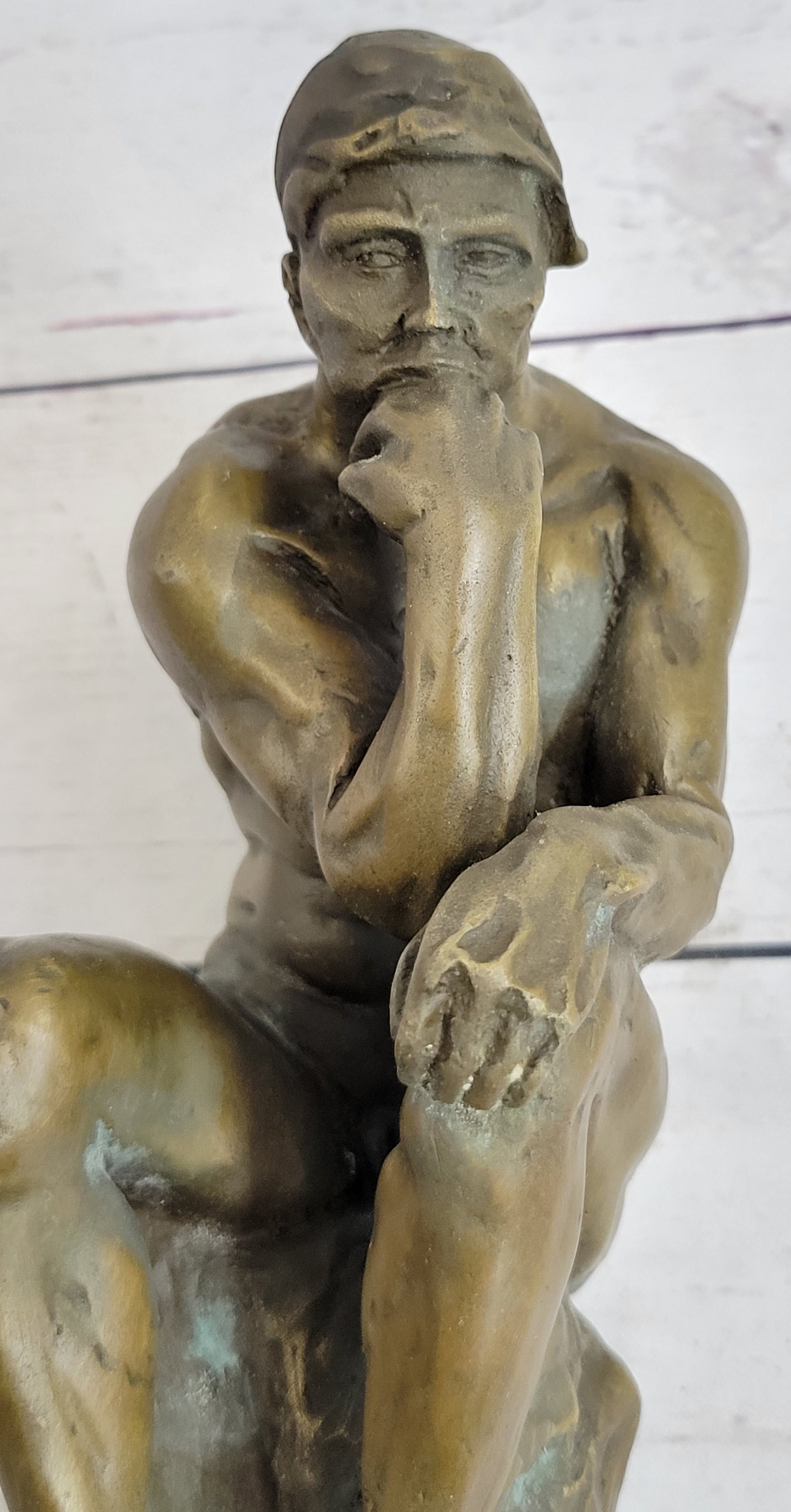 Large Rodin The Thinker Bronze Marble Sculpture Art Deco