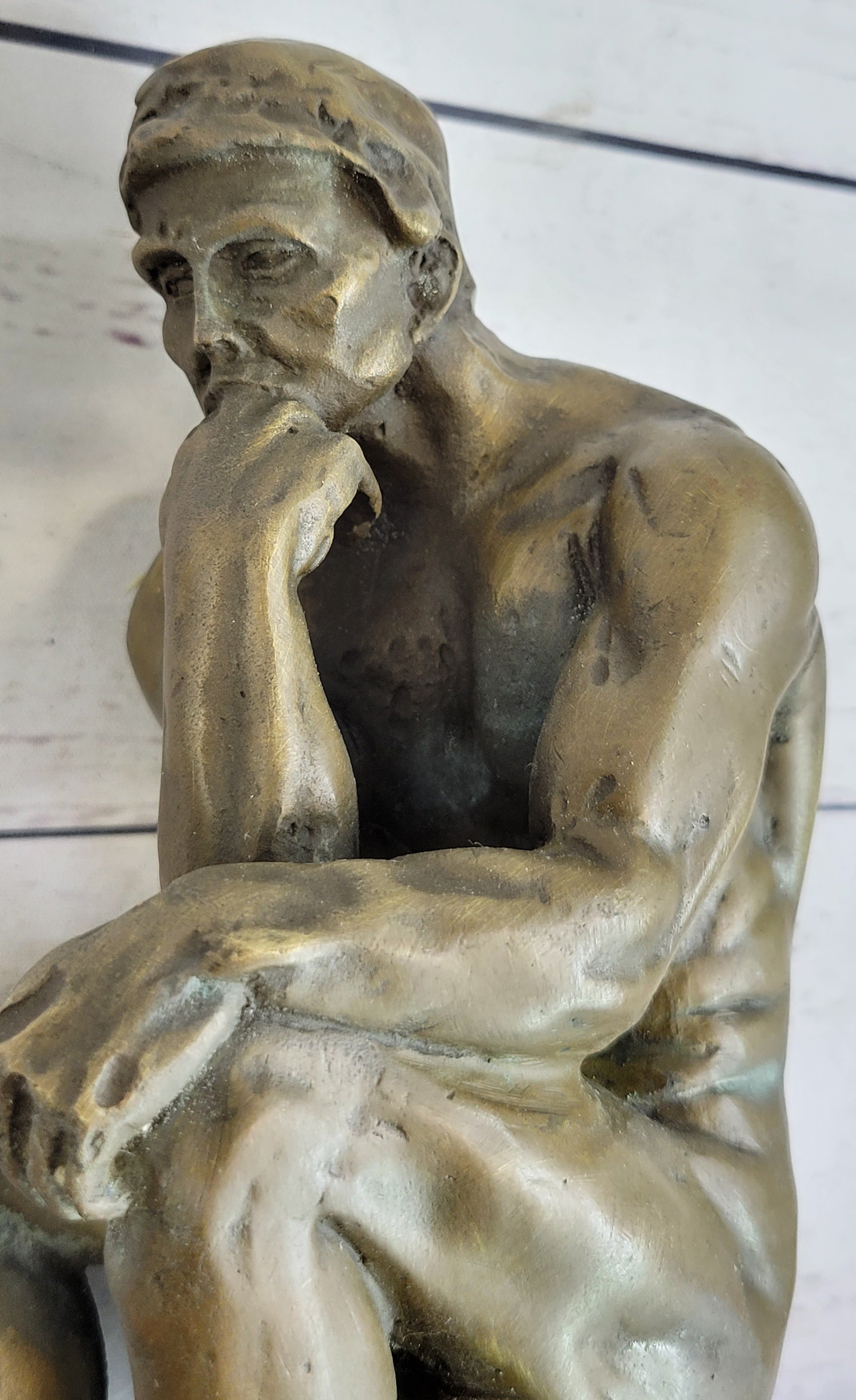 Large Rodin The Thinker Bronze Marble Sculpture Art Deco