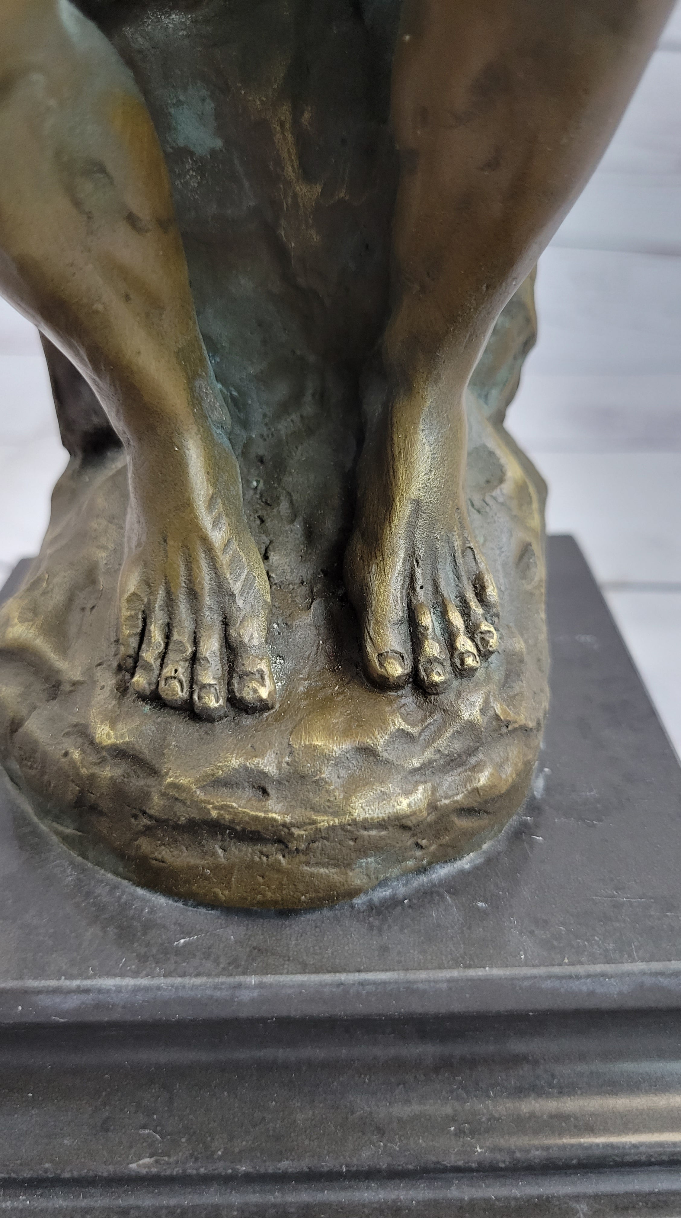 Large Rodin The Thinker Bronze Marble Sculpture Art Deco