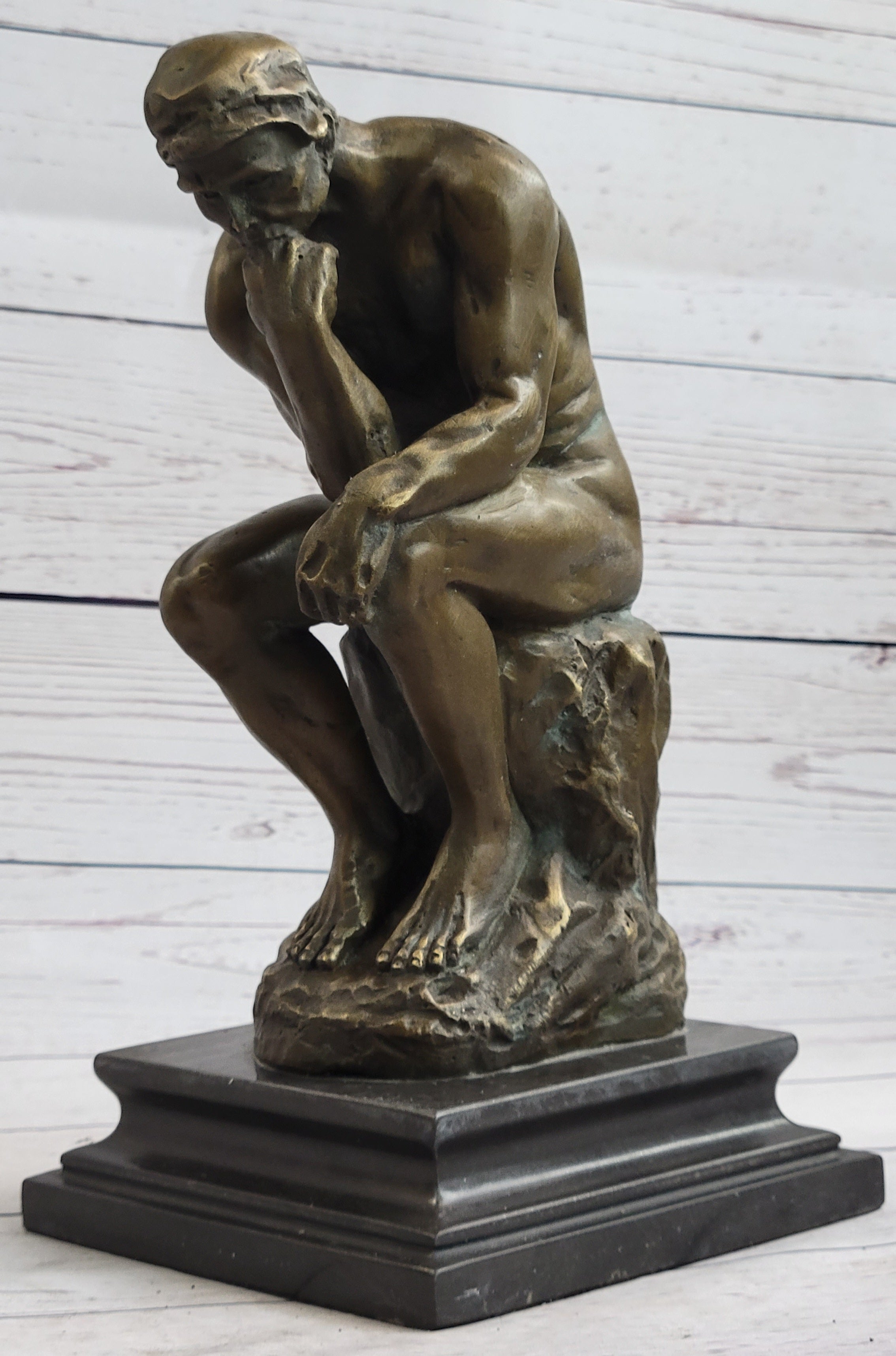 Large Rodin The Thinker Bronze Marble Sculpture Art Deco