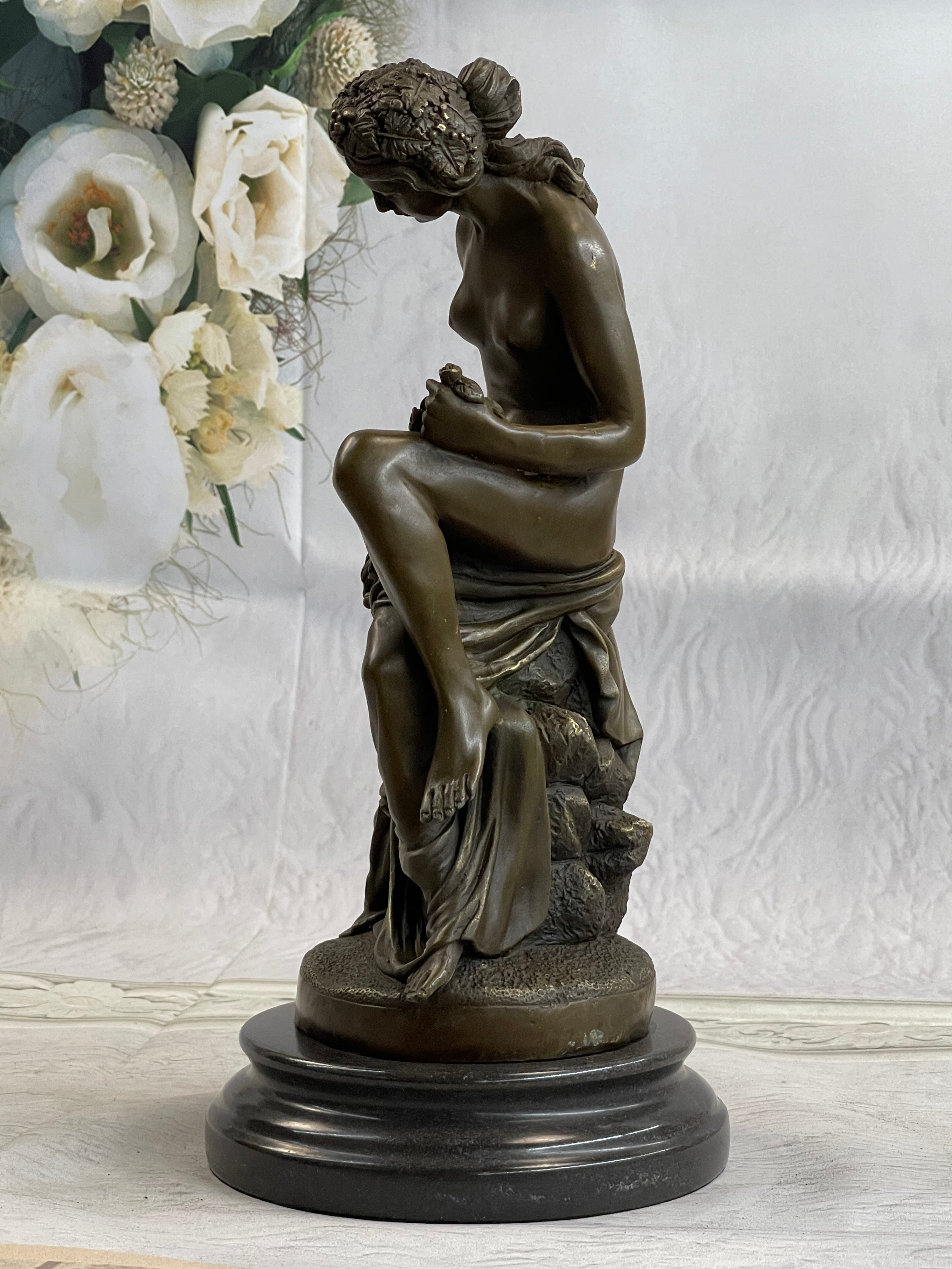 Nude Mother & Child Woman w/ Cherub Classical Bronze Statue Sculpture Figure 13" x 6"