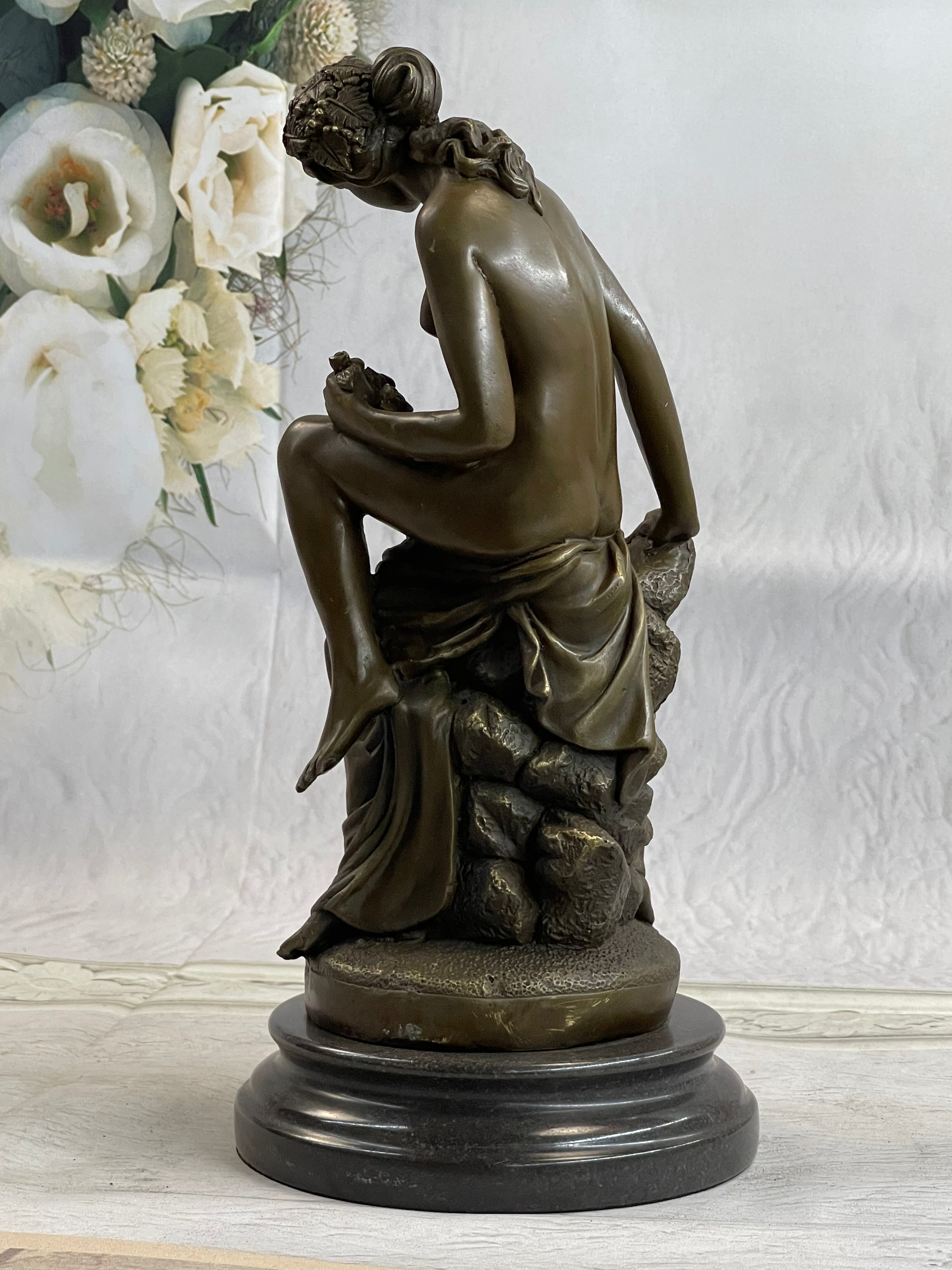 Nude Mother & Child Woman w/ Cherub Classical Bronze Statue Sculpture Figure 13" x 6"