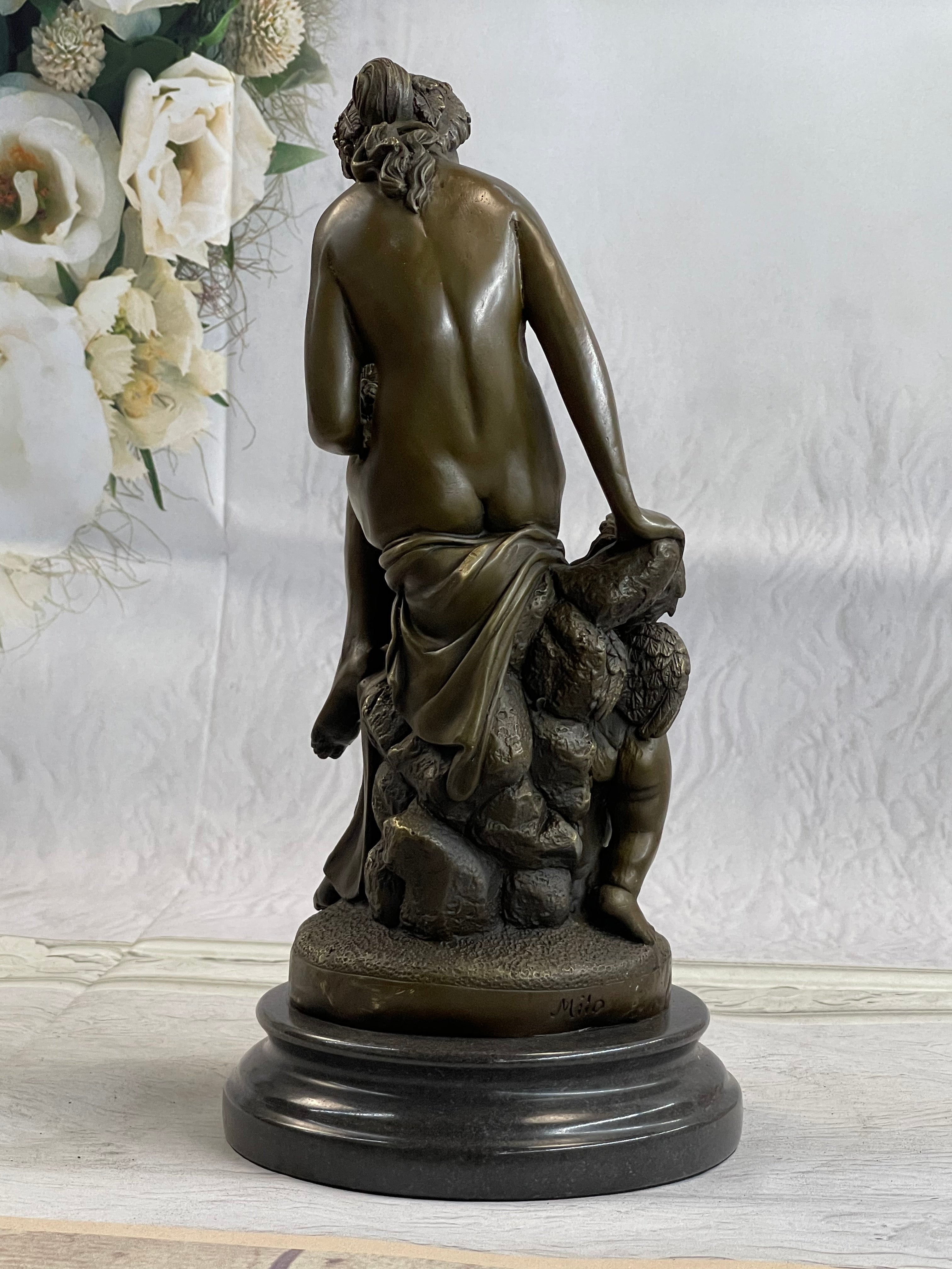Nude Mother & Child Woman w/ Cherub Classical Bronze Statue Sculpture Figure 13" x 6"