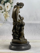 Nude Mother & Child Woman w/ Cherub Classical Bronze Statue Sculpture Figure 13" x 6"