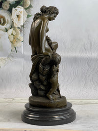 Nude Mother & Child Woman w/ Cherub Classical Bronze Statue Sculpture Figure 13" x 6"