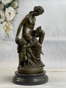 Nude Mother & Child Woman w/ Cherub Classical Bronze Statue Sculpture Figure 13" x 6"