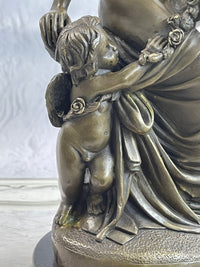 Nude Mother & Child Woman w/ Cherub Classical Bronze Statue Sculpture Figure 13" x 6"