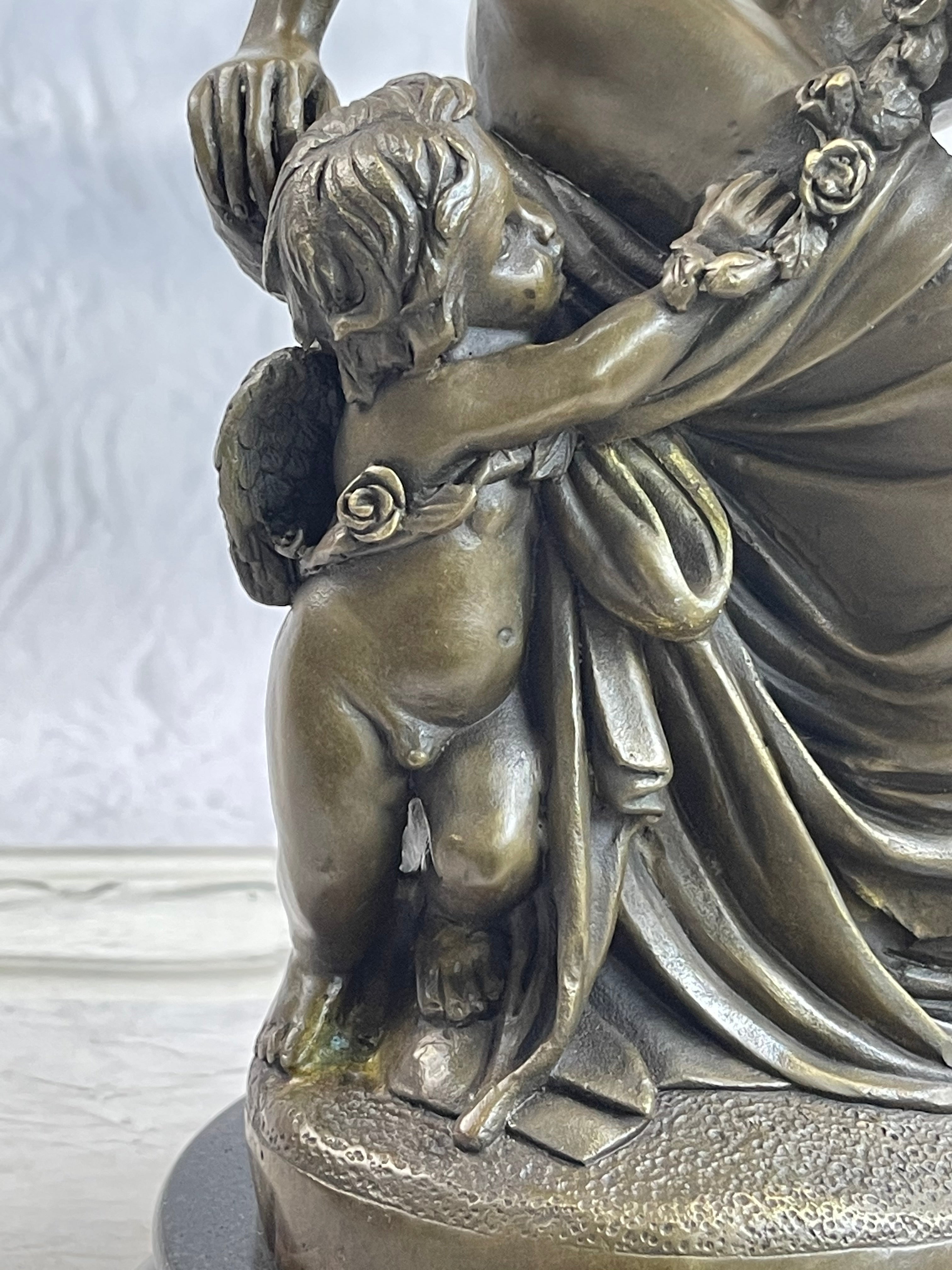 Nude Mother & Child Woman w/ Cherub Classical Bronze Statue Sculpture Figure 13" x 6"