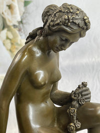 Nude Mother & Child Woman w/ Cherub Classical Bronze Statue Sculpture Figure 13" x 6"