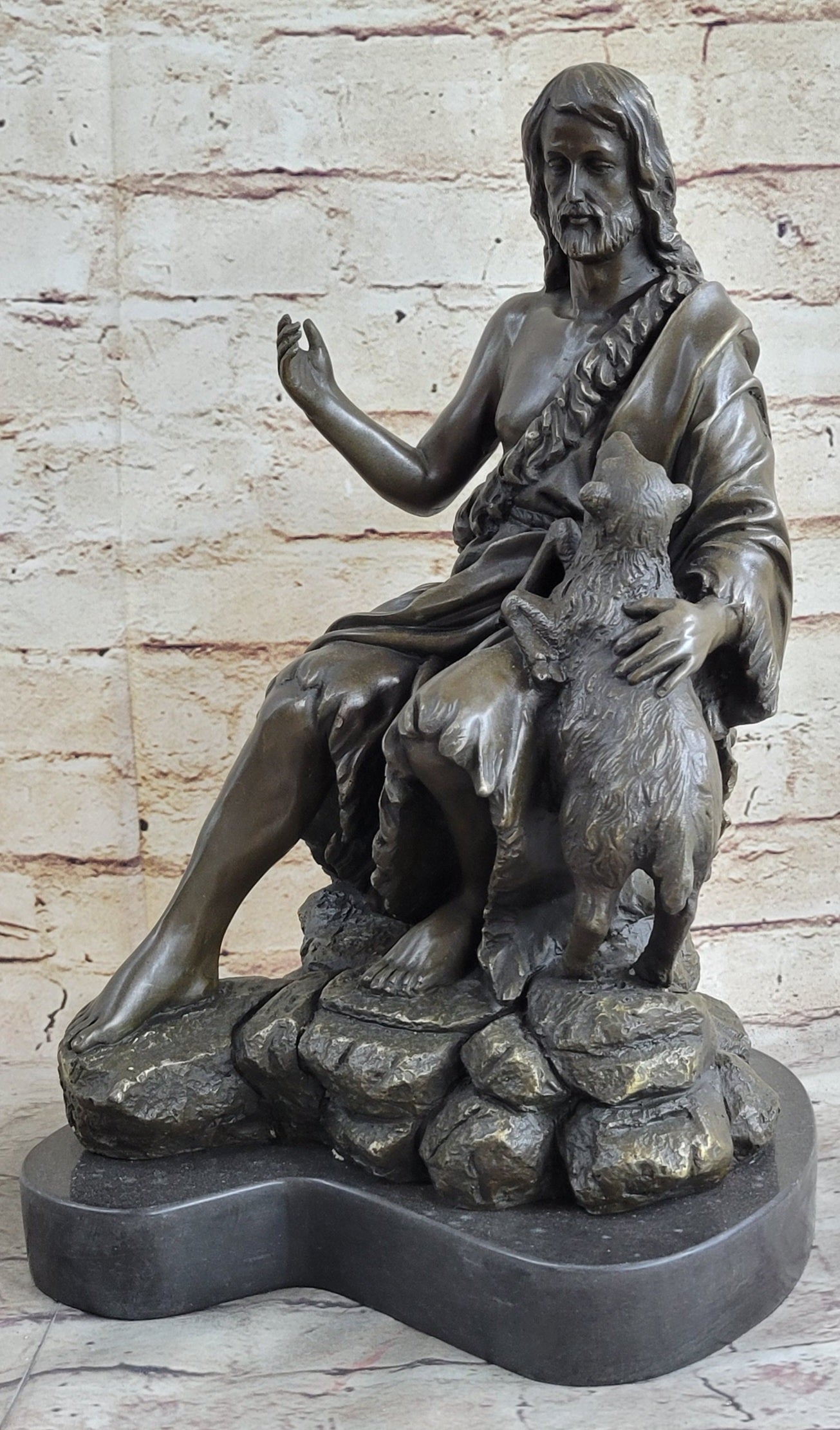 Jesus Christ with Lamb Bronze Sculpture 14" x 8"