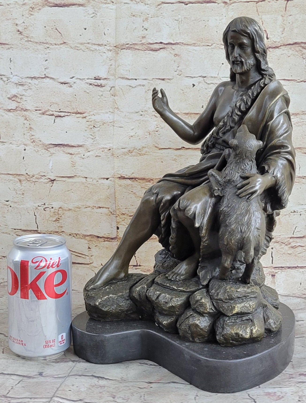 Jesus Christ with Lamb Bronze Sculpture 14" x 8"
