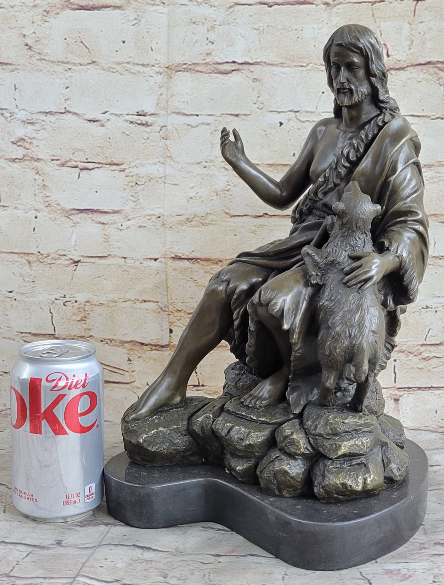 Jesus Christ with Lamb Bronze Sculpture 14" x 8"