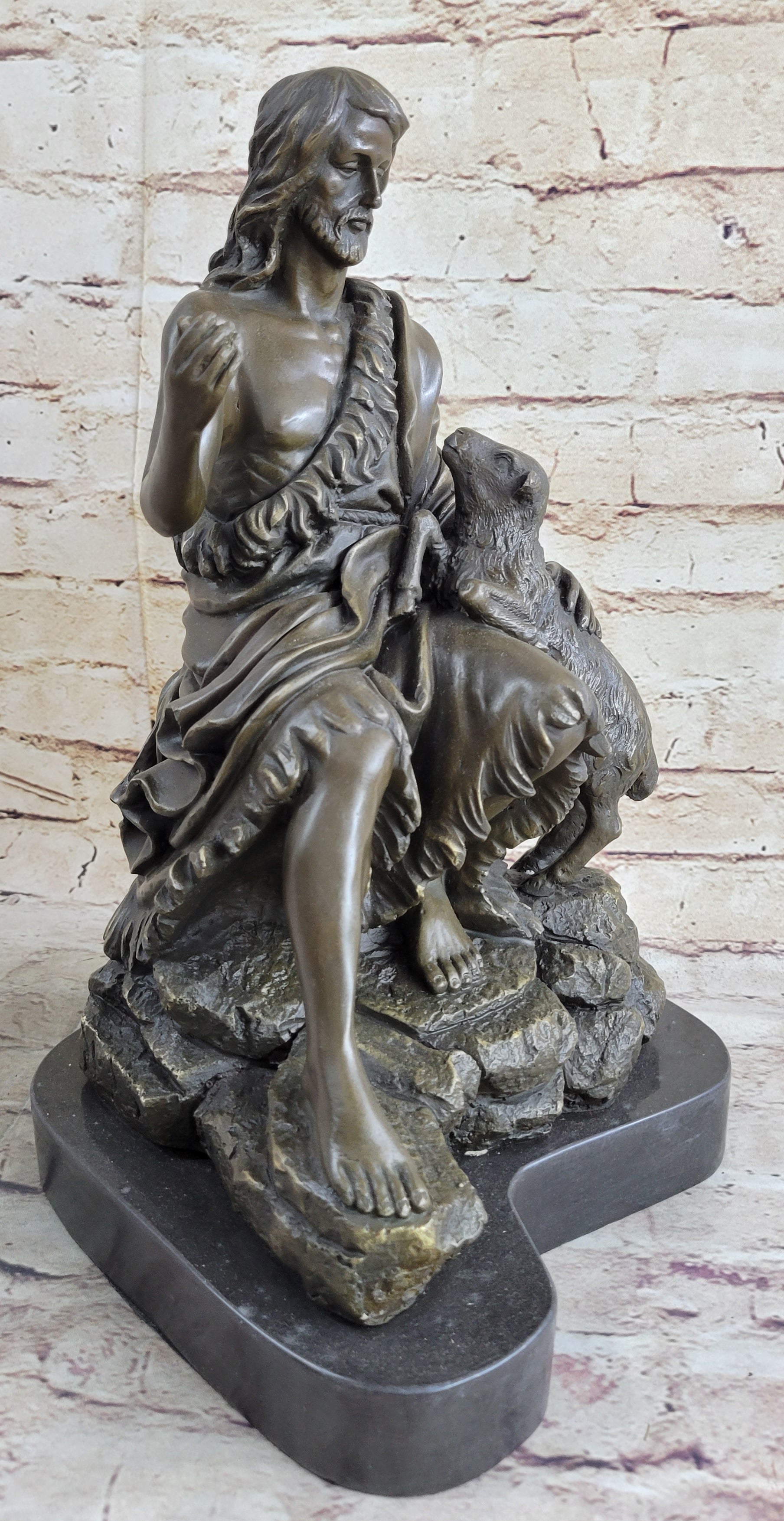 Jesus Christ with Lamb Bronze Sculpture 14" x 8"