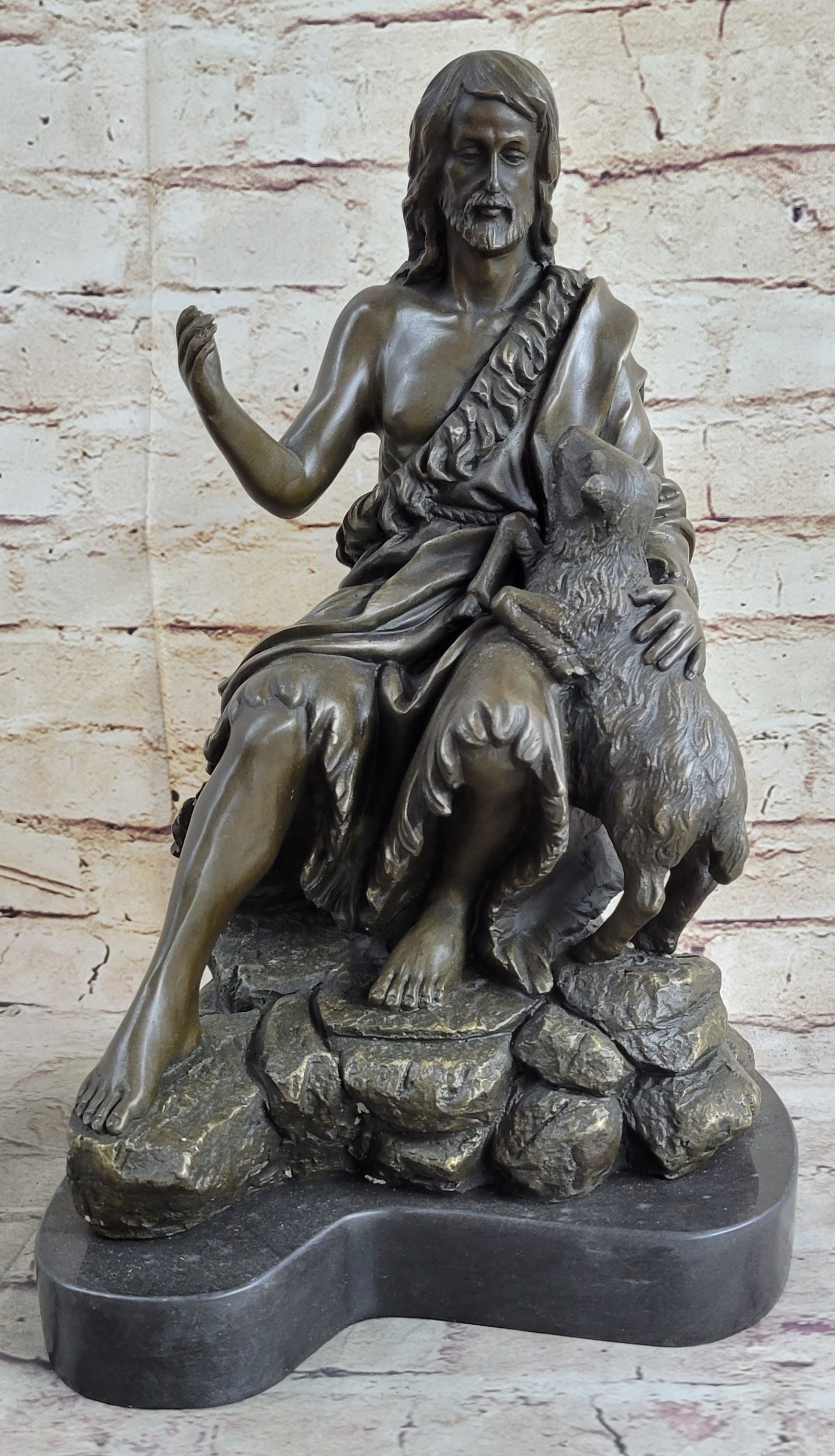 Jesus Christ with Lamb Bronze Sculpture 14" x 8"
