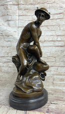 Mercury Hermes Greek Roman God Bronze Sculpture on Marble Base