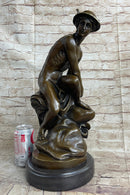 Mercury Hermes Greek Roman God Bronze Sculpture on Marble Base