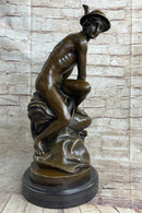 Mercury Hermes Greek Roman God Bronze Sculpture on Marble Base