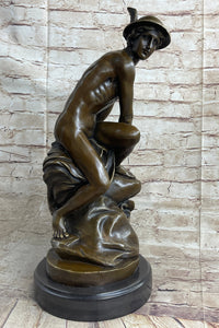 Mercury Hermes Greek Roman God Bronze Sculpture on Marble Base