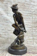 Mercury Hermes Greek Roman God Bronze Sculpture on Marble Base