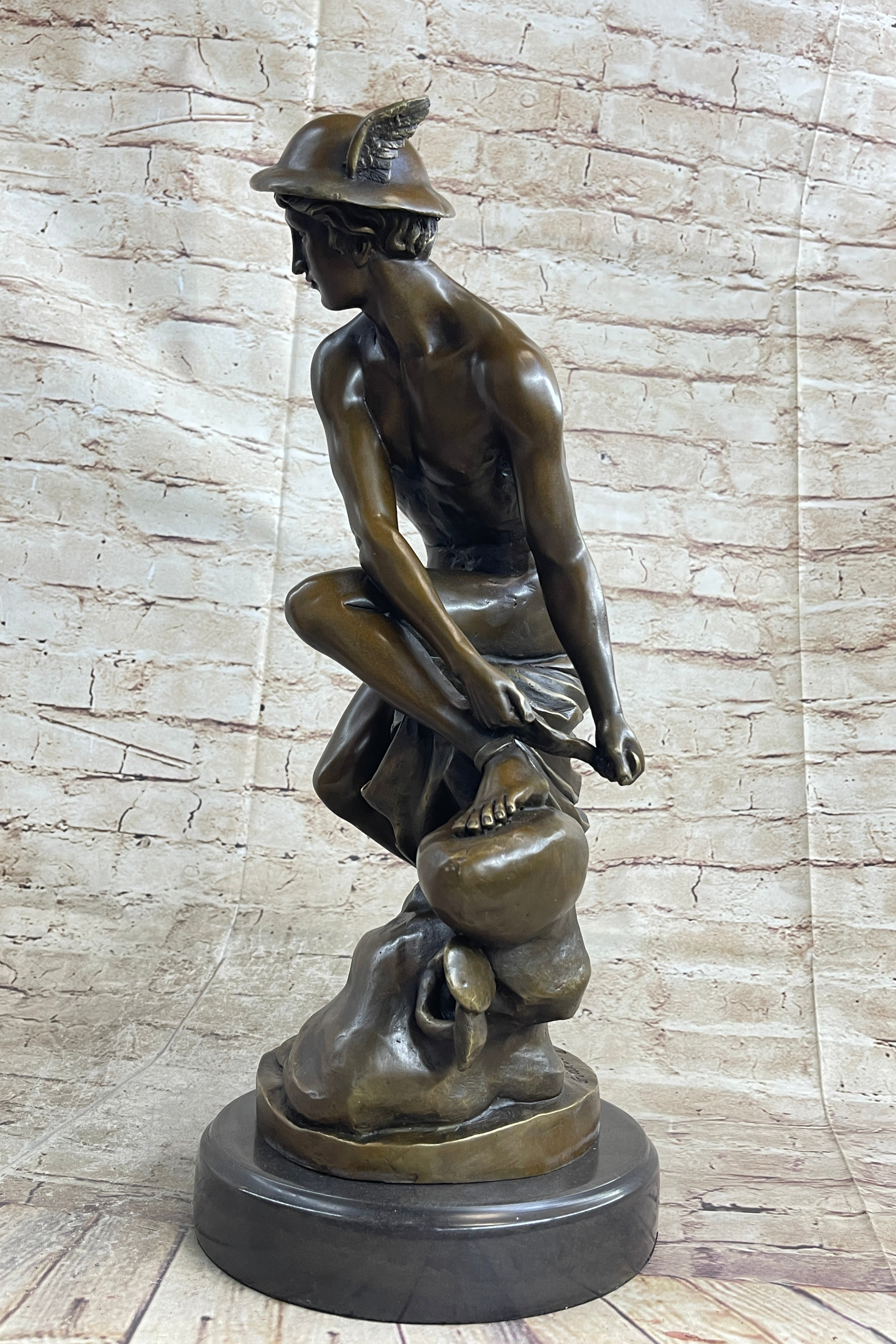 Mercury Hermes Greek Roman God Bronze Sculpture on Marble Base