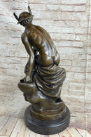 Mercury Hermes Greek Roman God Bronze Sculpture on Marble Base