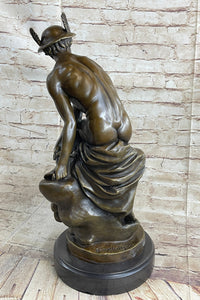 Mercury Hermes Greek Roman God Bronze Sculpture on Marble Base
