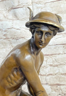 Mercury Hermes Greek Roman God Bronze Sculpture on Marble Base