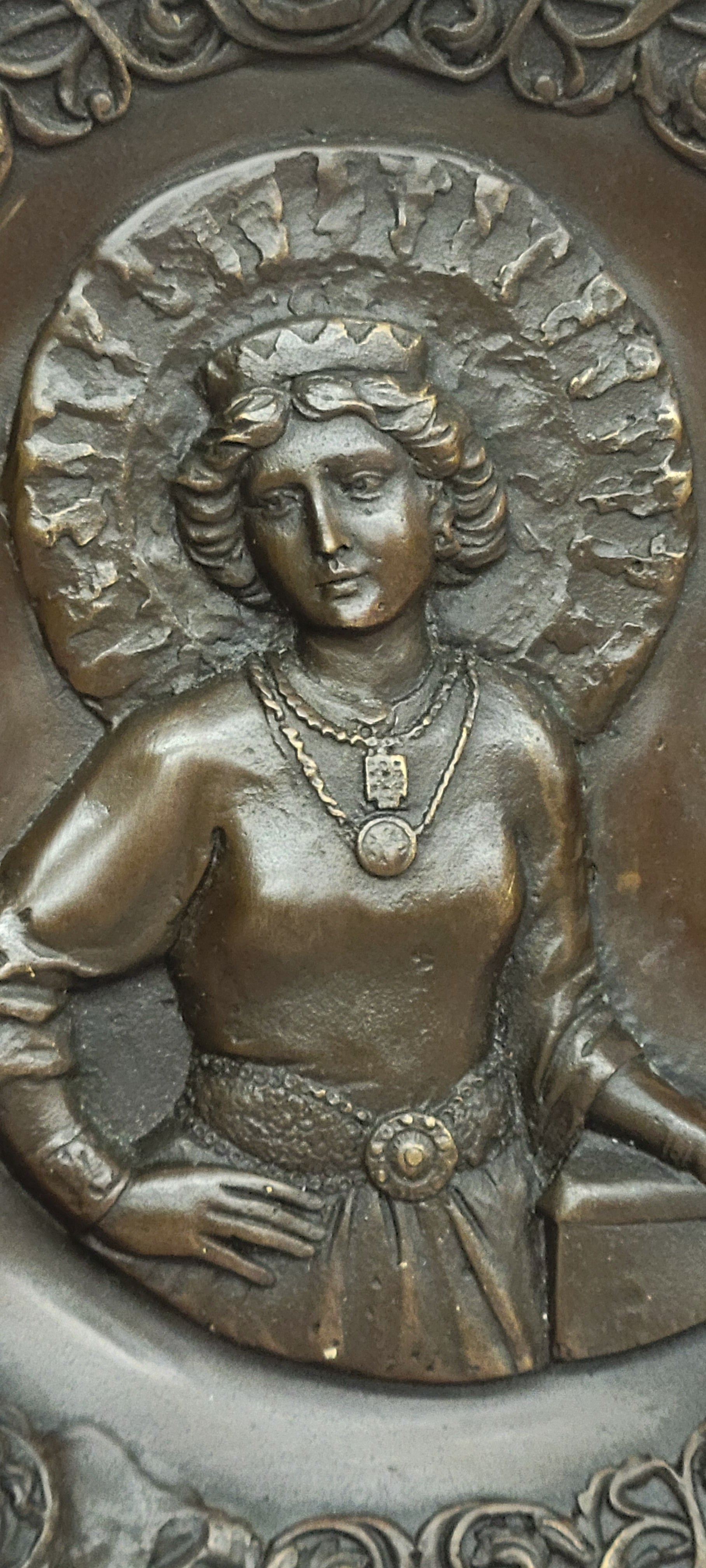 Young Queen Elizabeth II Bas Relief Bronze Sculpture