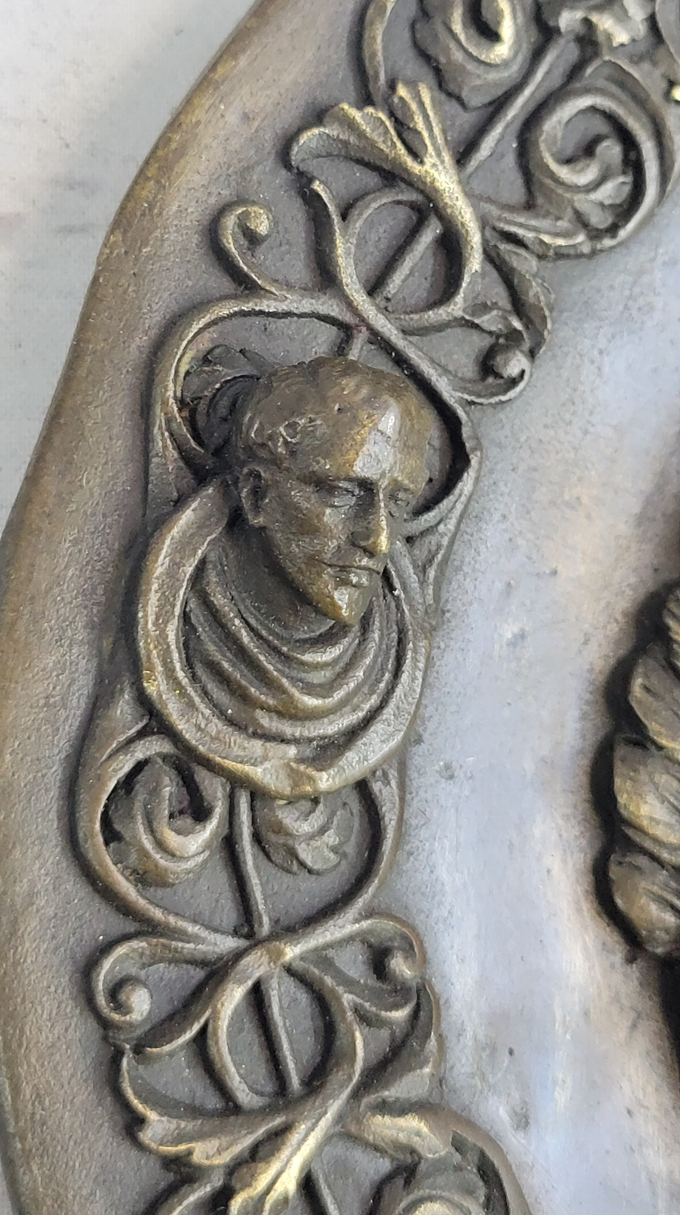 Art Nouveau Female Portrait Bronze Wall Plate Signed