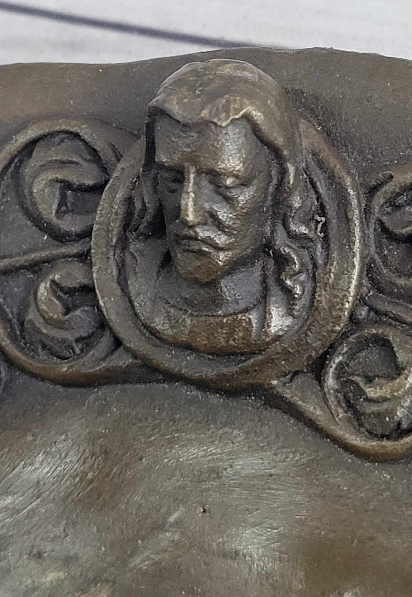 Art Nouveau Female Portrait Bronze Wall Plate Signed