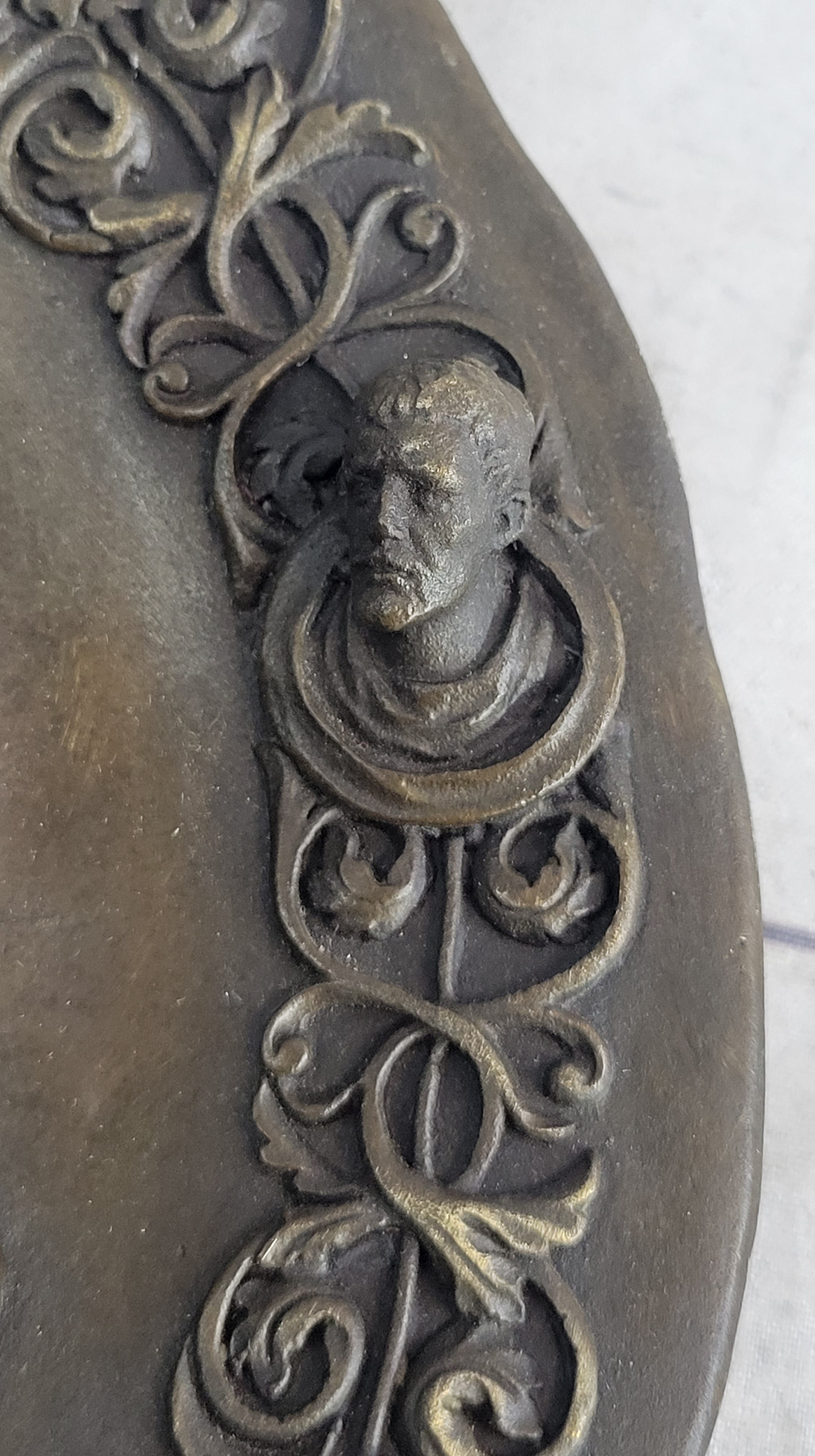 Art Nouveau Female Portrait Bronze Wall Plate Signed