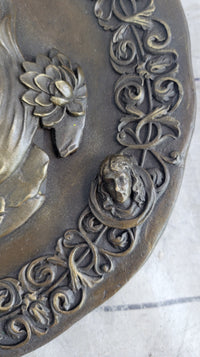 Art Nouveau Female Portrait Bronze Wall Plate Signed