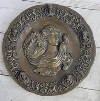 Art Nouveau Female Portrait Bronze Wall Plate Signed