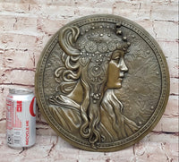 Signed Emperor Egyptian Princess Wall Mount Bas Relief Bronze