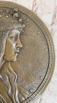 Signed Emperor Egyptian Princess Wall Mount Bas Relief Bronze