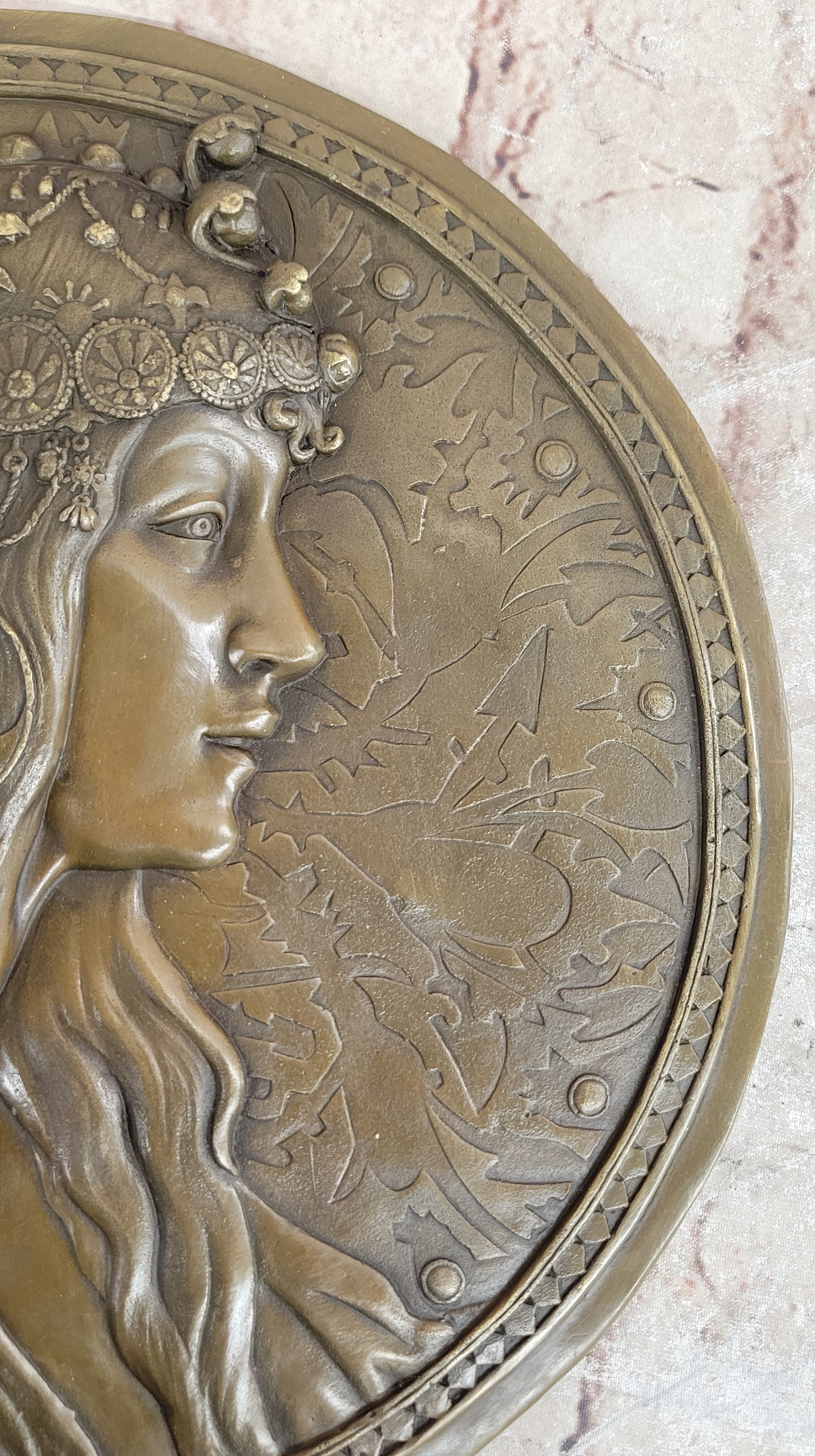 Signed Emperor Egyptian Princess Wall Mount Bas Relief Bronze