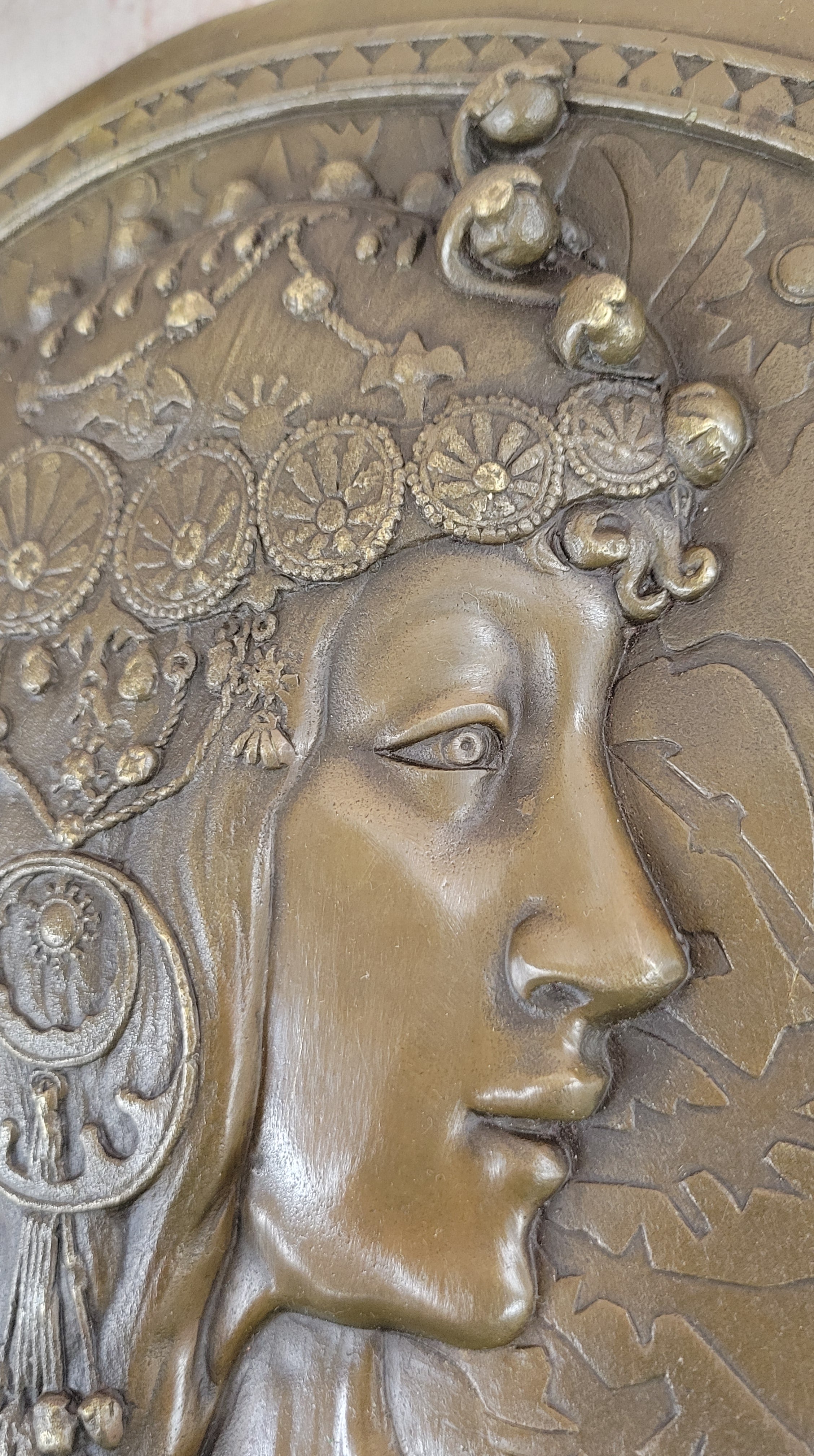 Signed Emperor Egyptian Princess Wall Mount Bas Relief Bronze