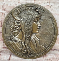 Signed Emperor Egyptian Princess Wall Mount Bas Relief Bronze