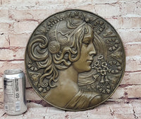 Art Nouveau Maiden Bronze Female Profile Wall Plaque by Milo