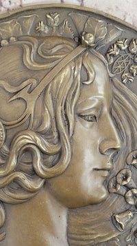 Art Nouveau Maiden Bronze Female Profile Wall Plaque by Milo