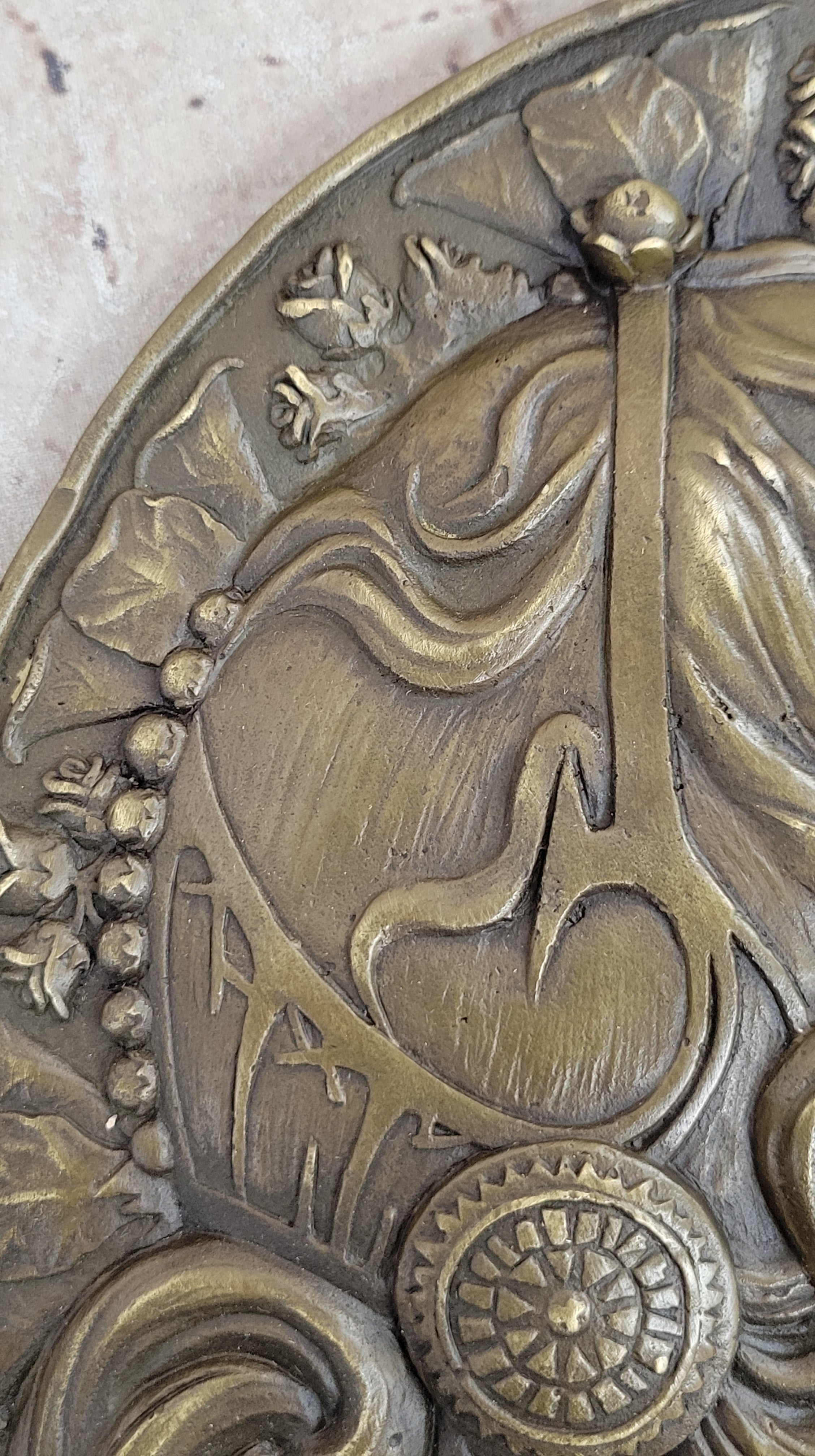 Art Nouveau Maiden Bronze Female Profile Wall Plaque by Milo