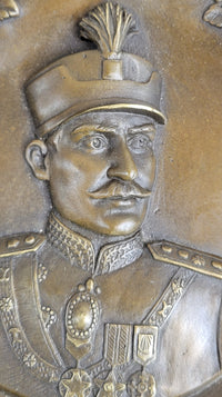 Signed Art Nouveau Reza Shah Pahlavi Bas Relief Bronze Sculpture