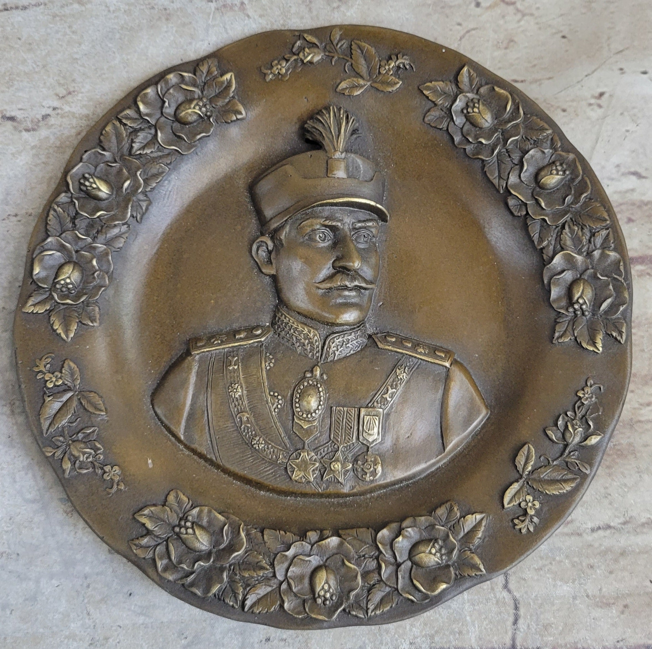 Reza Shah Pahlavi Bronze Metal Plate Wall Art by Kanaev
