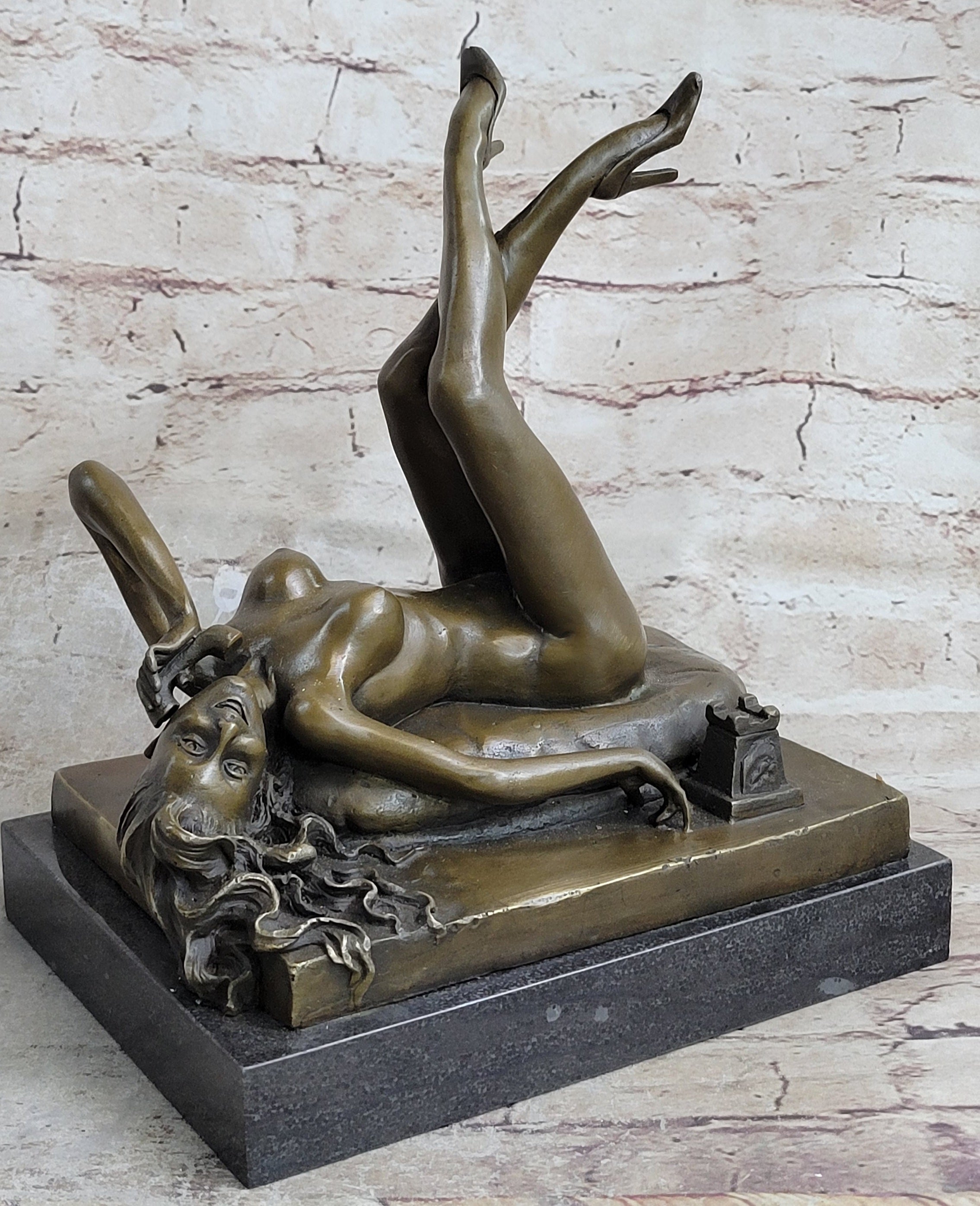 Erotic Bronze Sculpture Statue Nude Woman Girl on Phone Preiss Erotica 10" x 12"