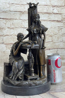Two Young Girls w/ Book & Column Bronze Sculpture Moreau 14" x 8"