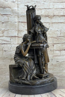 Two Young Girls w/ Book & Column Bronze Sculpture Moreau 14" x 8"
